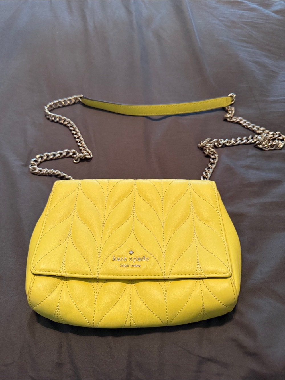 kate spade bright yellow quilted leather crossbody with silver chain